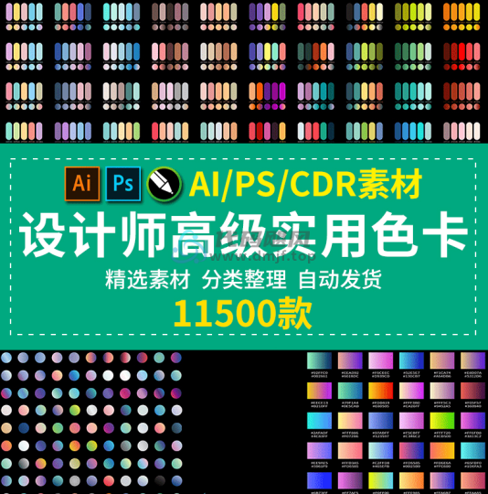 11500+专业级色卡素材预设包！PS/AI/CDR渐变色卡预设大合集-代码飓风