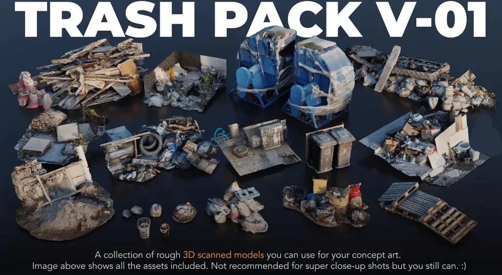 3D扫描资产集合!Blender城市街道杂物垃圾堆废品3D模型,顶级场景搭建,多种格式-代码飓风